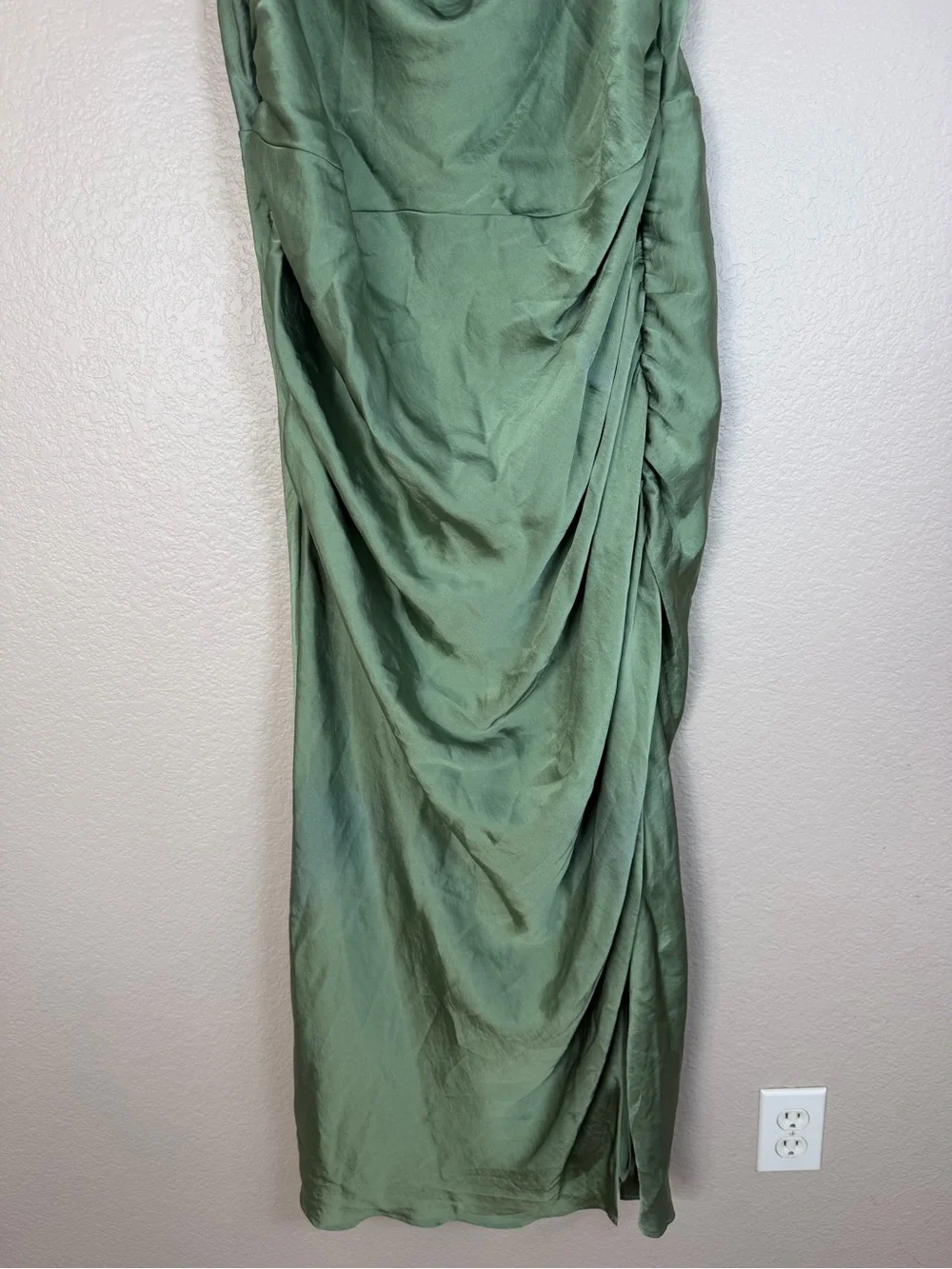 Abercrombie & Fitch A&F Satin Cowl Neck Draped Maci Dress Lush Green XL NEW $140